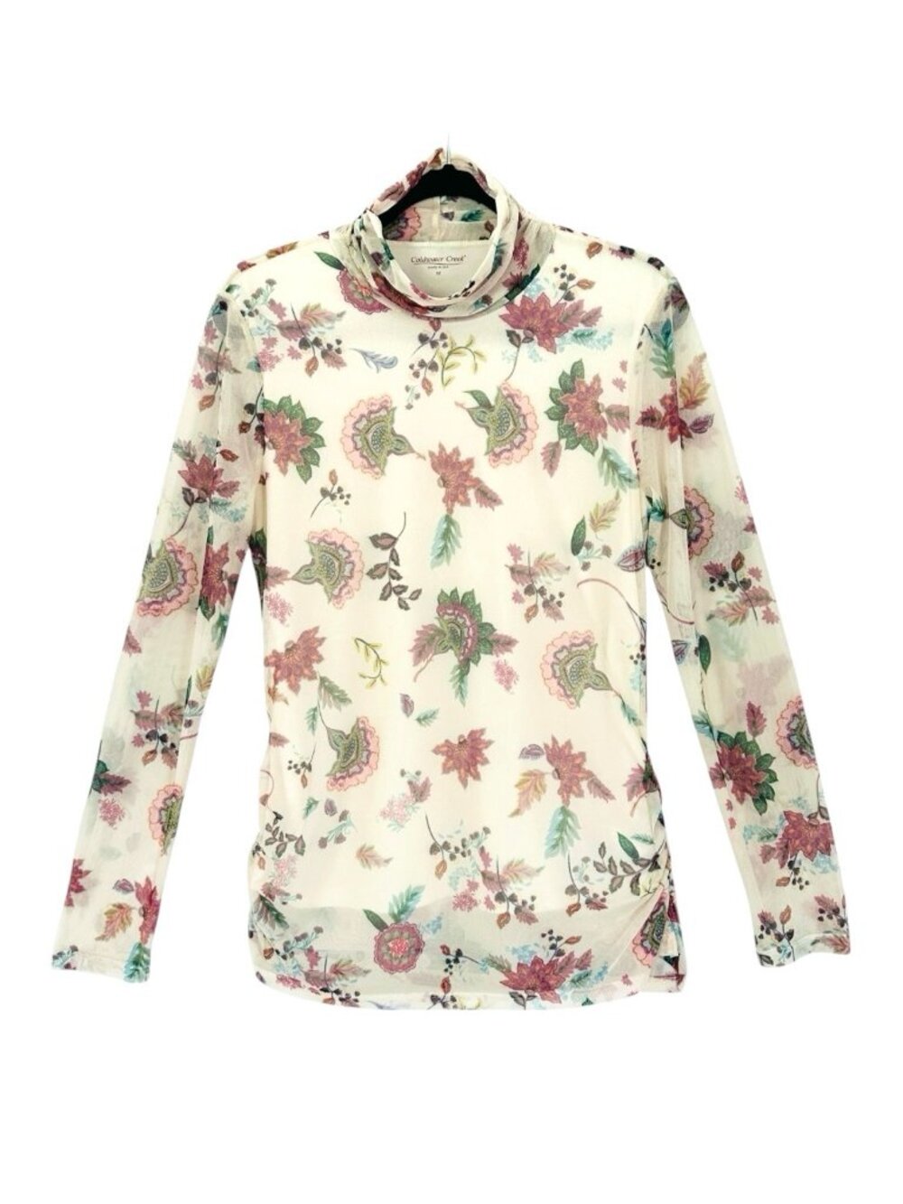 Coldwater Creek Floral Print Mesh Turtleneck Top